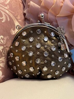 Kathy Van Zeeland Metallic Copper Kiss-Lock Crossbody Mini Bling Bag Y2K NWT